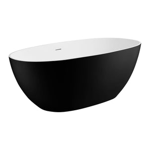 ALFI 59-Inch Oval Painted Black & White Matte Solid Surface Freestanding Resin Soaking Bathtub AB9975BM