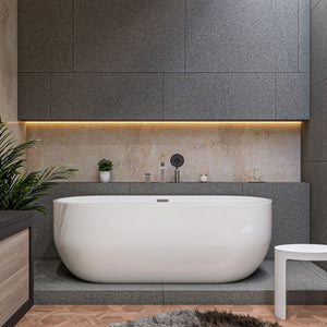 ALFI 67-Inch Oval White Freestanding Acrylic Soaking Bathtub AB8839