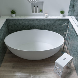 ALFI AB9941 67" White Oval Solid Surface Smooth Resin Soaking Bathtub with drain, 1 person - Bathroom Setting - Top View - Vital Hydrotherapy