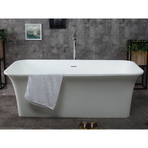 ALFI 67-Inch Rectangular White Solid Surface Freestanding Smooth Resin Soaking Bathtub AB9942