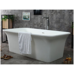 ALFI 67-Inch Rectangular White Solid Surface Freestanding Smooth Resin Soaking Bathtub AB9942