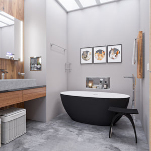 ALFI Single Hole Floor Mounted Tub Filler with Hand Held Shower Head in Polished Chrome - Solid Brass Construction - in a bathroom setting - AB2475 - Vital Hydrotherapy