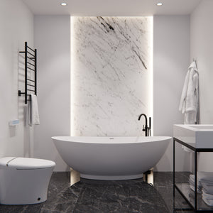 Anzzi Ala 6.2 ft. Solid Surface Center Drain Freestanding Bathtub in Matte White FT-AZ508