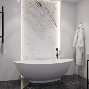 Anzzi Ala 6.2 ft. Solid Surface Center Drain Freestanding Bathtub in Matte White FT-AZ508