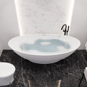 Anzzi Ala 6.2 ft. Solid Surface Center Drain Freestanding Bathtub in Matte White FT-AZ508