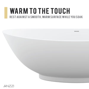 Anzzi Ala 6.2 ft. Solid Surface Center Drain Freestanding Bathtub in Matte White FT-AZ508