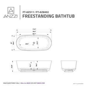 Anzzi Badi 5.9 ft. Solid Surface Center Drain Freestanding Bathtub in Matte White FT-AZ8402