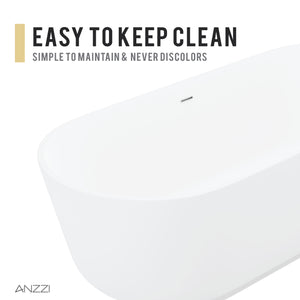 Anzzi Badi 5.9 ft. Solid Surface Center Drain Freestanding Bathtub in Matte White FT-AZ8402