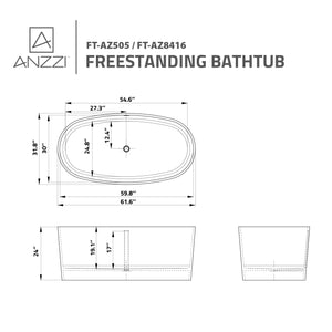 Anzzi Bellentin 5.1 ft. Solid Surface Center Drain Freestanding Bathtub in Matte White FT-AZ8416