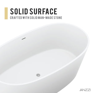 Anzzi Bellentin 5.1 ft. Solid Surface Center Drain Freestanding Bathtub in Matte White FT-AZ8416