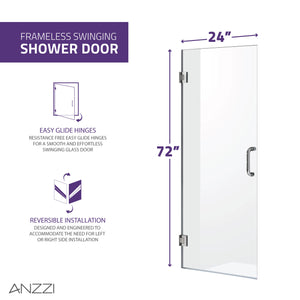 Anzzi Fellow Series 24 in. by 72 in. Frameless Hinged Shower Door with Handle SD-AZ09-01