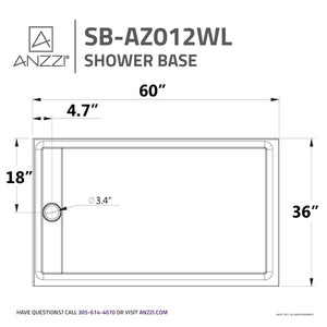Anzzi Field Series 36 in. x 60 in. Double Threshold Shower Base in White SB-AZ012WL