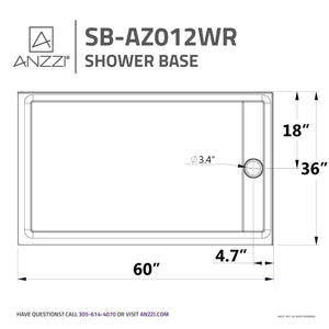 Anzzi Field Series 60 in. x 36 in. Shower Base in White SB-AZ012WR