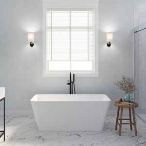 Anzzi Fomaia 4.9 ft. Man-Made Stone Center Drain Freestanding Bathtub in Matte White BS-S03