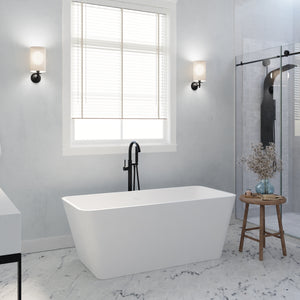 Anzzi Fomaia 4.9 ft. Man-Made Stone Center Drain Freestanding Bathtub in Matte White BS-S03