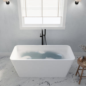 Anzzi Fomaia 4.9 ft. Man-Made Stone Center Drain Freestanding Bathtub in Matte White BS-S03