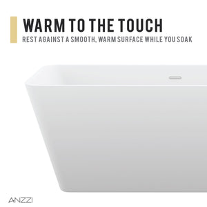 Anzzi Fomaia 4.9 ft. Man-Made Stone Center Drain Freestanding Bathtub in Matte White BS-S03
