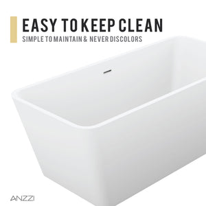 Anzzi Fomaia 4.9 ft. Man-Made Stone Center Drain Freestanding Bathtub in Matte White BS-S03