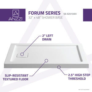 Anzzi Forum Series 48 in. x 32 in. Shower Base in White SB-AZ015WV