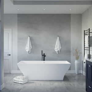 Anzzi Kayenge 5.9 ft. Solid Surface Center Drain Freestanding Bathtub in Matte White FT-AZ8419