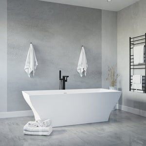 Anzzi Kayenge 5.9 ft. Solid Surface Center Drain Freestanding Bathtub in Matte White FT-AZ8419