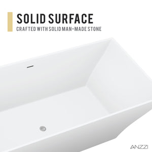 Anzzi Kayenge 5.9 ft. Solid Surface Center Drain Freestanding Bathtub in Matte White FT-AZ8419