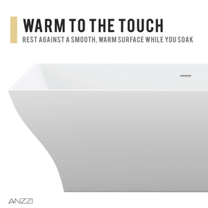 Anzzi Kayenge 5.9 ft. Solid Surface Center Drain Freestanding Bathtub in Matte White FT-AZ8419