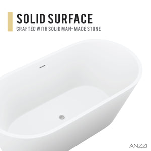Anzzi Kosima 5.6 ft. Solid Surface Center Drain Freestanding Bathtub in Matte White FT-AZ8414
