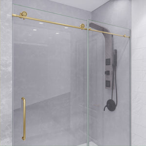 Anzzi Leon Series 60 in. by 76 in. Frameless Sliding Shower Door with Handle SD-AZ8077-02
