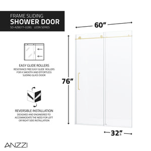 Anzzi Leon Series 60 in. by 76 in. Frameless Sliding Shower Door with Handle SD-AZ8077-02