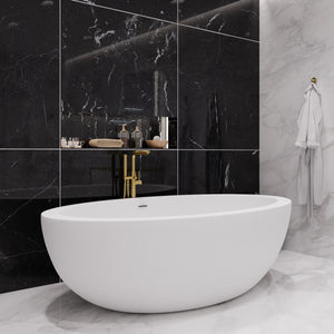 Anzzi Lusso 6.3 ft. Solid Surface Center Drain Freestanding Bathtub in Matte White FT-AZ504