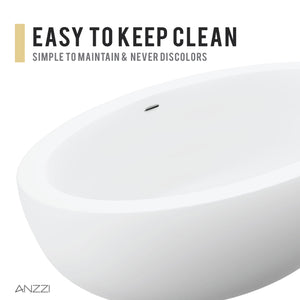 Anzzi Lusso 6.3 ft. Solid Surface Center Drain Freestanding Bathtub in Matte White FT-AZ504