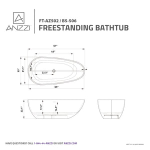 Anzzi Makot 5.6 ft. Man-Made Stone Center Drain Freestanding Bathtub in Matte White BS-S06