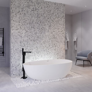 Anzzi Makot 5.6 ft. Man-Made Stone Center Drain Freestanding Bathtub in Matte White BS-S06