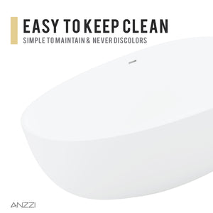 Anzzi Makot 5.6 ft. Man-Made Stone Center Drain Freestanding Bathtub in Matte White BS-S06