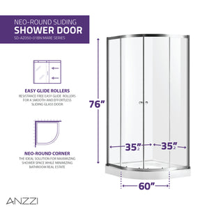 Anzzi Mare 35 in. x 76 in. Framed Shower Enclosure with TSUNAMI GUARD SD-AZ050-01