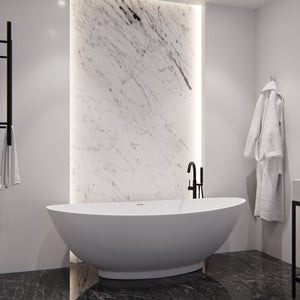 Anzzi Masoko 6.2 ft. Solid Surface Center Drain Freestanding Bathtub in Matte White FT-AZ8420