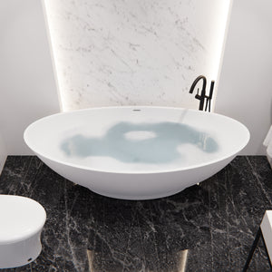 Anzzi Masoko 6.2 ft. Solid Surface Center Drain Freestanding Bathtub in Matte White FT-AZ8420