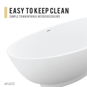 Anzzi Masoko 6.2 ft. Solid Surface Center Drain Freestanding Bathtub in Matte White FT-AZ8420