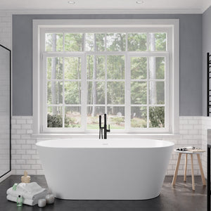 Anzzi Roccia 5.1 ft. Solid Surface Center Drain Freestanding Bathtub in Matte White FT-AZ505