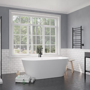 Anzzi Roccia 5.1 ft. Solid Surface Center Drain Freestanding Bathtub in Matte White FT-AZ505