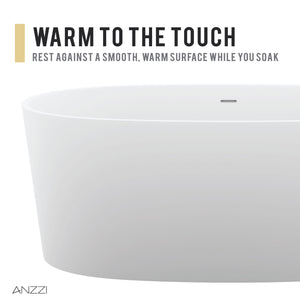 Anzzi Roccia 5.1 ft. Solid Surface Center Drain Freestanding Bathtub in Matte White FT-AZ505