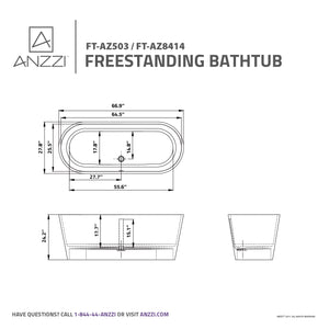 Anzzi Rossetto 5.6 ft. Solid Surface Center Drain Freestanding Bathtub in Matte White FT-AZ503