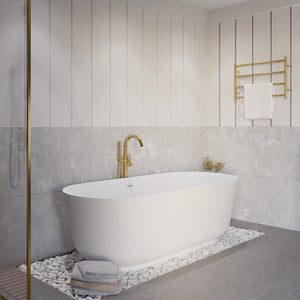 Anzzi Sabbia 5.9 ft. Solid Surface Center Drain Freestanding Bathtub in Matte White FT-AZ511