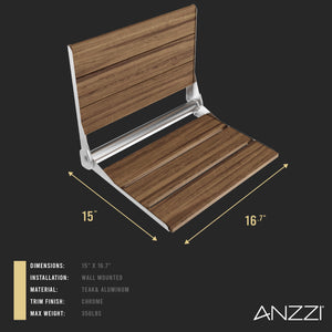 Anzzi Saxon 16.7'' Teak Wall Mounted Folding Shower Seat AC-AZ203