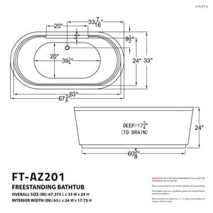 Anzzi Sofi 5.6 ft. Center Drain Whirlpool and Air Bath Tub in White FT-AZ201