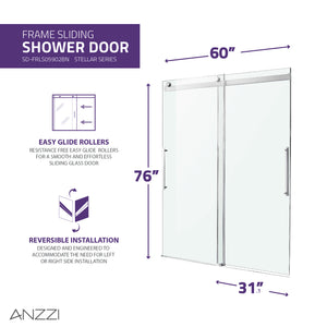 Anzzi Stellar Series 60 in. x 76 in. Frameless Sliding Shower Door with Handle SD-FRLS05902