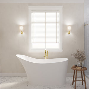 Anzzi Tuasavi 5.6 ft. Solid Surface Center Drain Freestanding Bathtub in Matte White FT-AZ8418