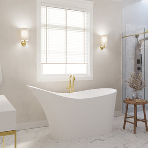 Anzzi Tuasavi 5.6 ft. Solid Surface Center Drain Freestanding Bathtub in Matte White FT-AZ8418