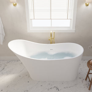 Anzzi Tuasavi 5.6 ft. Solid Surface Center Drain Freestanding Bathtub in Matte White FT-AZ8418